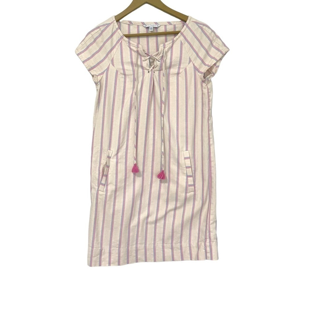 Southern Tide White Pink Blue Striped Lace Up‎ Neck Mini Dress Size XS